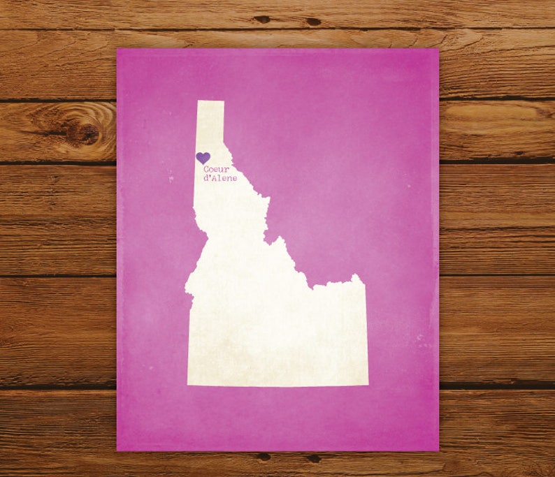 Customized Idaho State Art Print, State Map, Heart, Silhouette, Aged-Look Personalized Print image 2