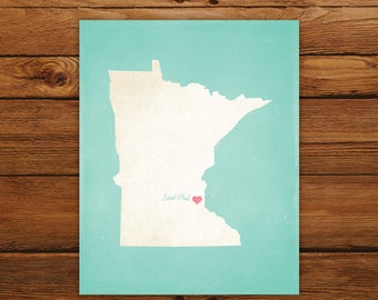 Customized Printable Minnesota State Map - DIGITAL FILE, Aged-Look Personalized Wall Art