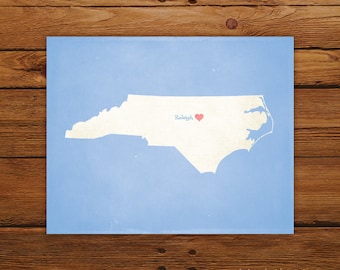 Customized Printable North Carolina State Map Art - DIGITAL FILE - Aged-Look Canvas Wall Art Print