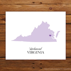 Virginia State Love Map Silhouette 8x10 Print - Customized