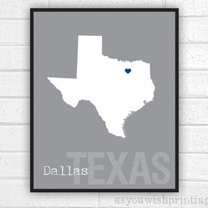 Custom Texas, Personalized State Print, State Love, State Map, Country, Heart, Silhouette, 8 x 10 Wall Art Print image 2