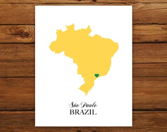 Brazil Country Love Map Silhouette 8x10 Print - Customized