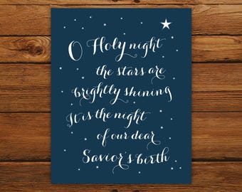 O Holy Night 8x10" Christmas Print - Christmas Song in Dark Blue