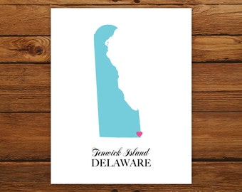 Delaware State Love Map Silhouette 8x10 Print - Customized