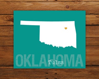 Custom Oklahoma, 8 x 10 Personalized State Print, State Love, State Map, Country, Heart, Silhouette, Wall Art Print