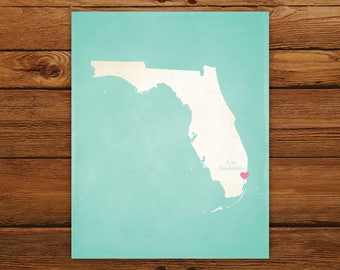 Customized Printable Florida State Map - DIGITAL FILE, Aged-Look Personalized Wall Art