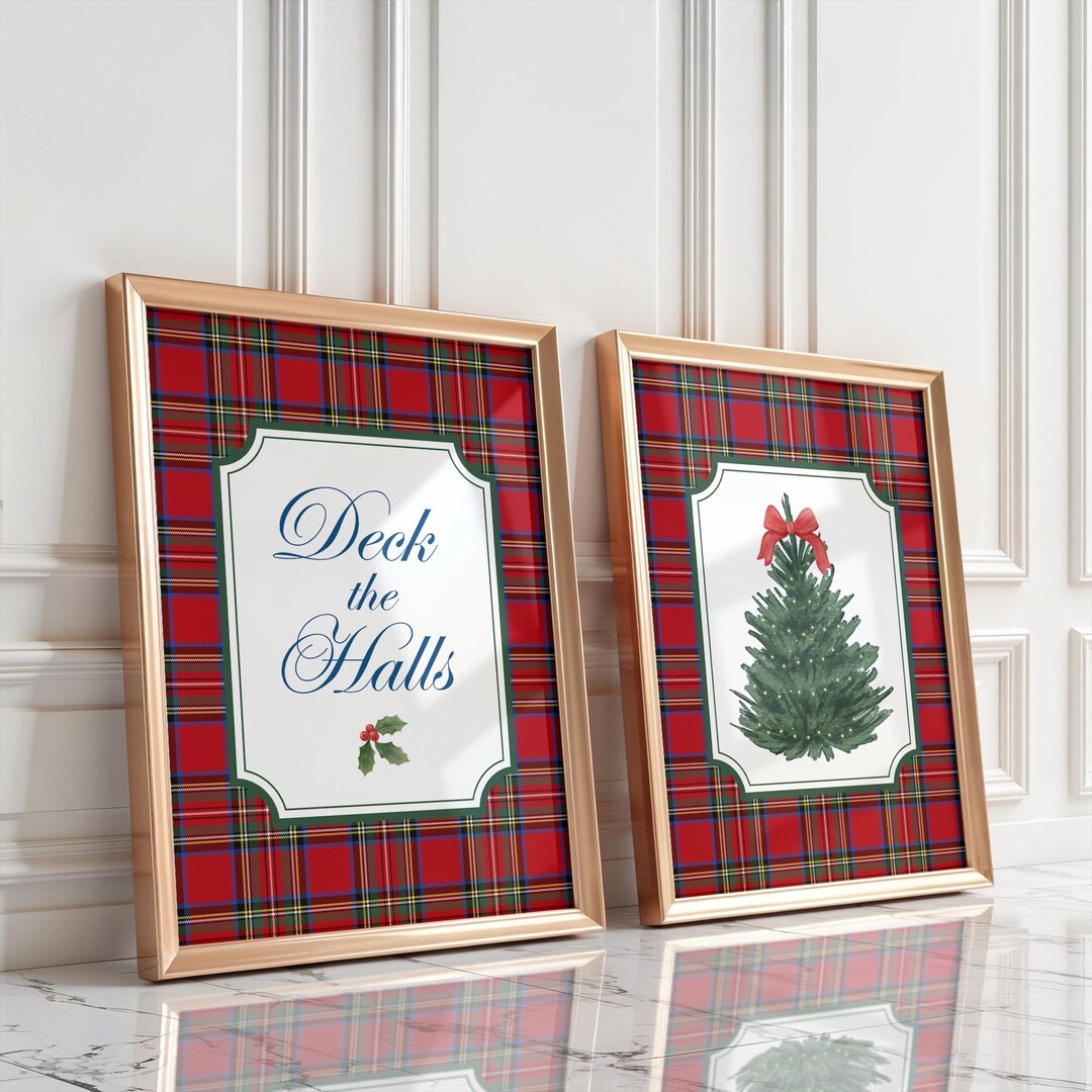 Deck the Halls Christmas Print, Preppy Red Plaid Christmas Print ...