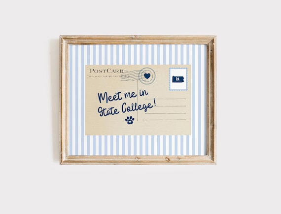 Meet Me In State College Print, Vintage Postcard Print, Pennsylvania State Map Print, Meet Me In State College Postcard, College Dorm Decor