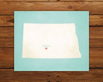 Customized Printable North Dakota State Map Art - DIGITAL FILE - Aged-Look Canvas Wall Art Print