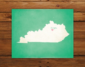Customized Printable Kentucky State Map - DIGITAL FILE, Aged-Look Personalized Wall Art