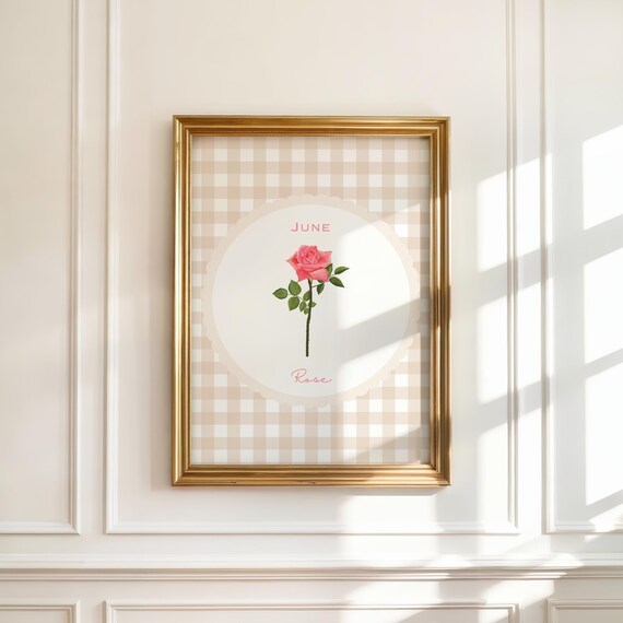 Birth Month Flower June, Birth Flower Print, Rose Birth Month Flower Print, Vintage Style Birth Flower Print, Rose Birth Flower Poster