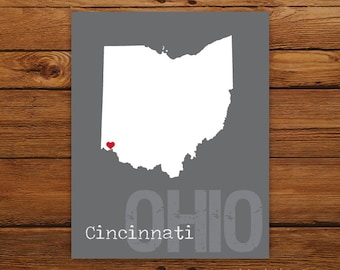 Custom Ohio, Personalized State Print, State Love, State Map, Country, Heart, Silhouette, 8 x 10 Wall Art Print