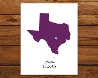 Texas State Love Map Silhouette 8x10 Print - Customized