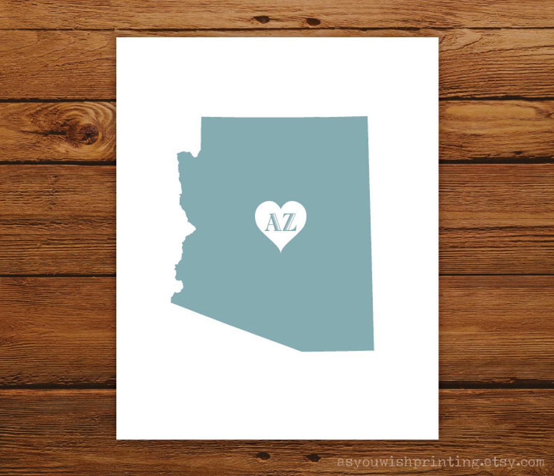 Arizona State Love Map Silhouette 8x10 Print Customized - Etsy