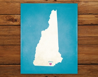 Customized Printable New Hampshire State Map - DIGITAL FILE, Aged-Look Personalized Wall Art