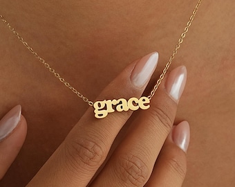 Collar con nombre personalizado, collar con nombre personalizado, collar con nombre chapado en oro de 18 quilates, joyería minimalista con nombre, regalo personalizado, regalo de Navidad