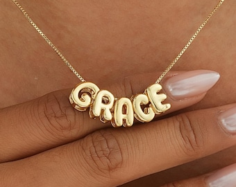 Collana con nome personalizzato a bolle, collana con nome a lettere 3D, collana con iniziale, gioielli con nome in oro, gioielli personalizzati, regalo di Natale per lei