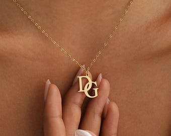 Collar personalizado con doble inicial, collar con dos letras, collar personalizado con inicial de pareja, collar con inicial de logotipo, collar con logotipo dorado