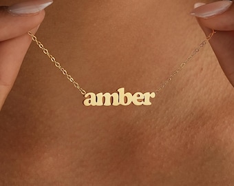 Collar con nombre personalizado, collar con nombre personalizado, collar con nombre chapado en oro de 18 quilates, joyería minimalista con nombre, regalo personalizado, regalo de Navidad