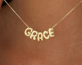 Collar con nombre personalizado, collar con nombre y letra 3D, collar con inicial, joyería con nombre de oro, joyería personalizada, regalo de Navidad para ella.