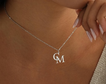 Collar personalizado con doble inicial, collar con dos letras, collar personalizado con inicial de pareja, collar con inicial de logotipo, collar con logotipo dorado