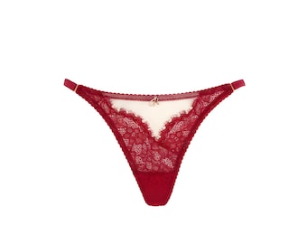 Rode string van ademend mesh, schattig lichtgewicht damesslipje, zacht dagelijks ondergoedcadeau, minimaal comfort lingerie voor dagelijks gebruik