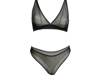 Klasyczny czarny biustonosz trójkątny, lekka i przewiewna bielizna damska, codzienny biustonosz w stylu gotyckim, elastyczna bielizna typu crop top, prezent dla kobiet