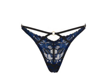 Blue Thong Underwear, Comfy Breathable Women’s Daily Panties, Lightweight Soft Thong, Minimal Everyday Lingerie, Blue Panties Gift for Women