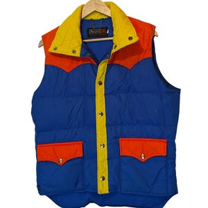 70s 80s Colorblock Puffer Vest - Etsy