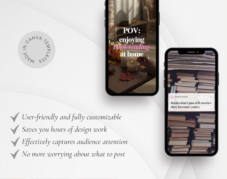 Aesthetic Cozy Bookstagram Reels for Authors, Book Lovers, Influencer, Content Creators, Canva Instagram Book marketing video reel templates