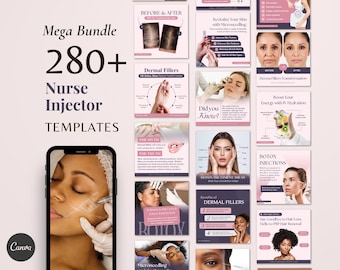 Krankenschwesterinjektion, Botox, Füllstoffe, ästhetische Krankenschwester, IV Hydratation, Medspa, PRP, Beauty Business Social Media Canva Post Vorlagen Bundle