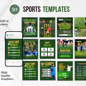 Sports Templates Canva Bundle for Coaches, Teams, and Players, Game Day, Score, schedules, Digital Football Poster posts Templates Designs