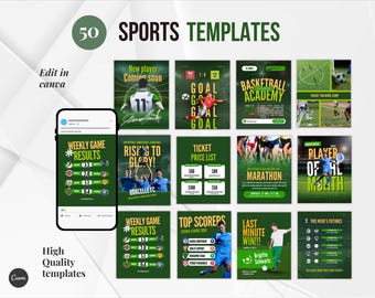 Sports Templates Canva Bundle for Coaches, Teams, and Players, Game Day, Score, schedules, Digital Football Poster posts Templates Designs