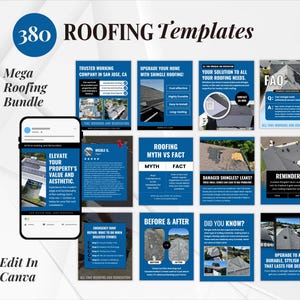 Roofing templates, Contractor, Roof repair, Home Improvement, Construction, Gutter Business Social Media Instagram Canva Post Templates