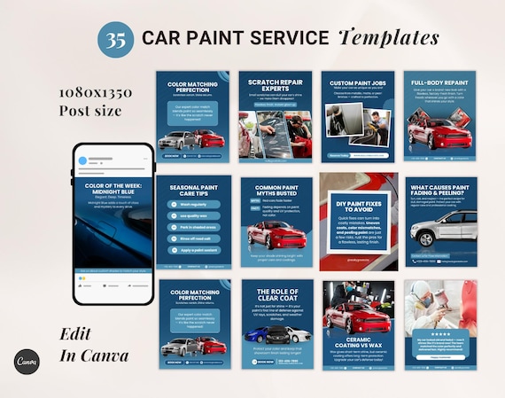 Car Paint Services Canva Templates, Auto Body Shop, Detailing, Vehicle Repaint, Car Repair & Custom Paint Social Media Post Templates