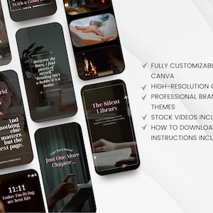 Aesthetic Cozy Bookstagram Reels for Authors, Book Lovers, Influencer, Content Creators, Canva Instagram Book marketing video reel templates