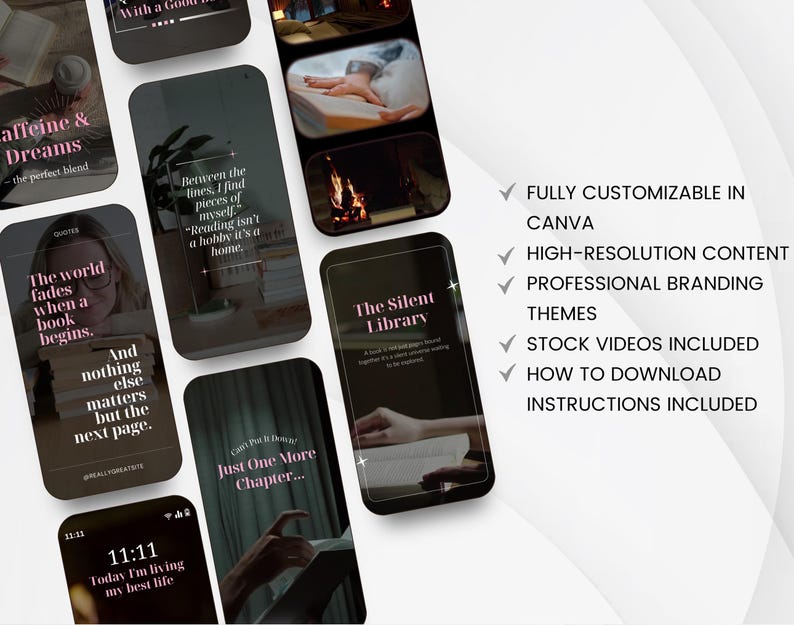 Aesthetic Cozy Bookstagram Reels for Authors, Book Lovers, Influencer, Content Creators, Canva Instagram Book marketing video reel templates