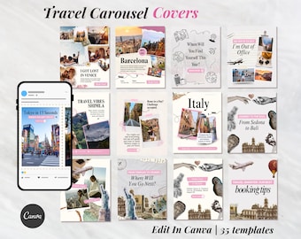 Animierte Reisekarusell-Cover, Wanderlust, Reiseblog, Story, Instagram Reise-Cover, Reise-Abdeckung, Urlaubsästhetik Canva Vorlagen