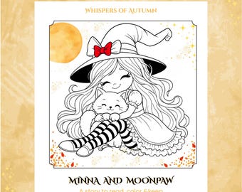 Autumn Witch & Cat Coloring Story: Printable Kids Activity Book (Digital Download A4/US Letter)