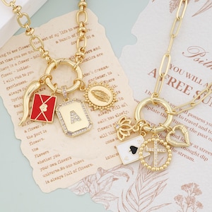 Anpassat guldfärgat berlockhalsband: Bygg din berättelse, karbinhakehalsband, personligt vintage halsband med flera lager, evig present till henne