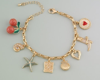 Pulsera de oro personalizada con dijes: crea tu historia, pulsera vintage multicapa personalizada, un regalo eterno para ella.