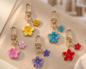Double Flower Keychain, Cute Pastel Blossom Bag Charm, Whimsical Floral Keyring, Cute Friendship Gift for Her, Aesthetic Purse Charm