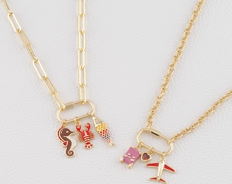 Custom Gold Charm Necklace:Build Your Story,Carabiner Necklace,Personalized Vintage Multi-Layer Necklace,Everlasting Gift for Her