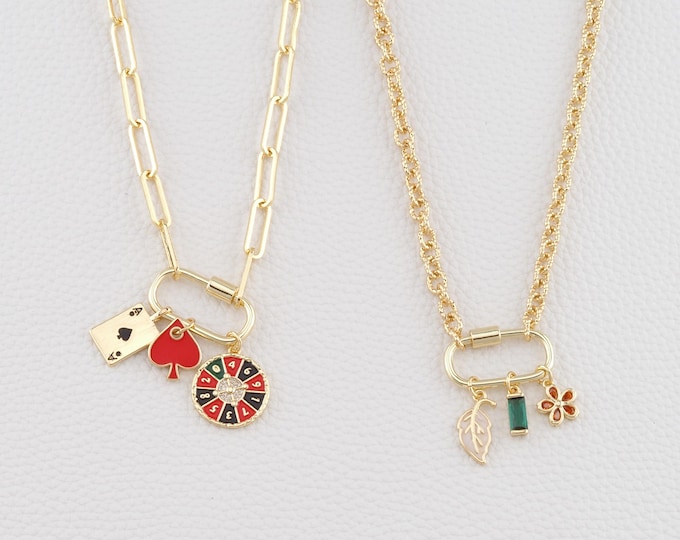 Custom Gold Charm Necklace:Build Your Story,Carabiner Necklace,Personalized Vintage Multi-Layer Necklace,Everlasting Gift for Her