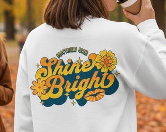 Sudadera cristiana de estilo vintage, «Brilla con luz propia» Mateo 5:16, jersey religioso retro