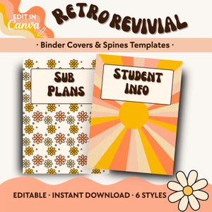 Editable Teacher Binder Covers & Matching Binder Spines, Groovy Classroom Theme, School Retro Classroom Binder Covers, 3 Ring Binder Covers