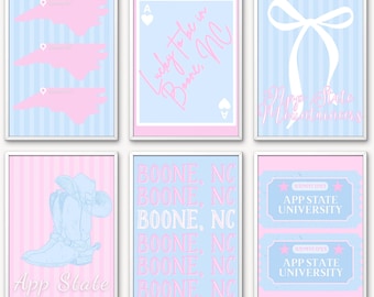Appalachian State Mountaineers Digital Prints | Pink and Blue Printable Wall Art Set of 8 | Instant Download Decor for Dorm or Apartment