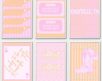 Knoxville, Tennessee Digital Prints | Pink and Orange Printable Wall Art Set of 6 | Instant Download Decor for Dorm or Apartment