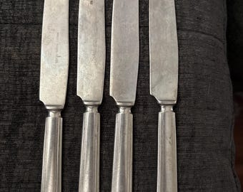 Vintage Rogers Nickel Silver Dinner Knives: Ornate Scroll Set of 4