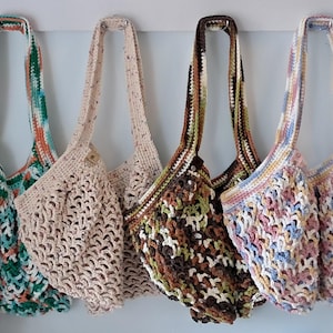 LARGE Crochet cotton mesh market bag – reusable, 7 ombre colours